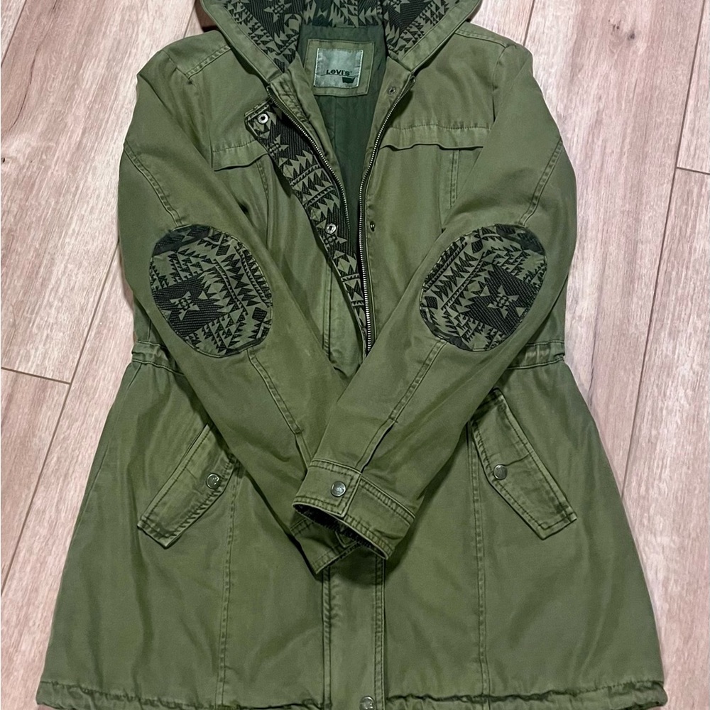 Levi's Green Utility Jacket with Hood and Aztec designed Sleeves